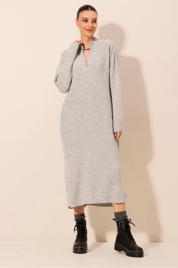 Full-length Knitwear Dress - Gray