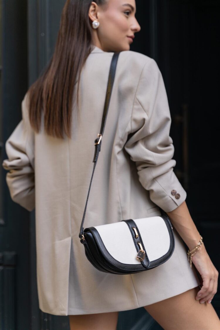 Diva Contrast Design Crossbody Bag - - Cream