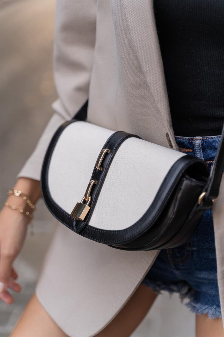 Diva Contrast Design Crossbody Bag - - Cream