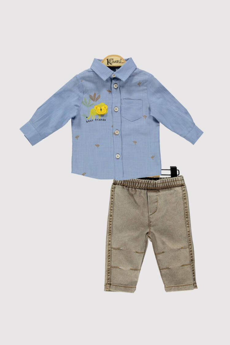 Baby Boy Lion Printed Shirt Set 6-18M - Brand: Kumru Bebe - Kids & Baby Clothes Wholesale - Globality Store