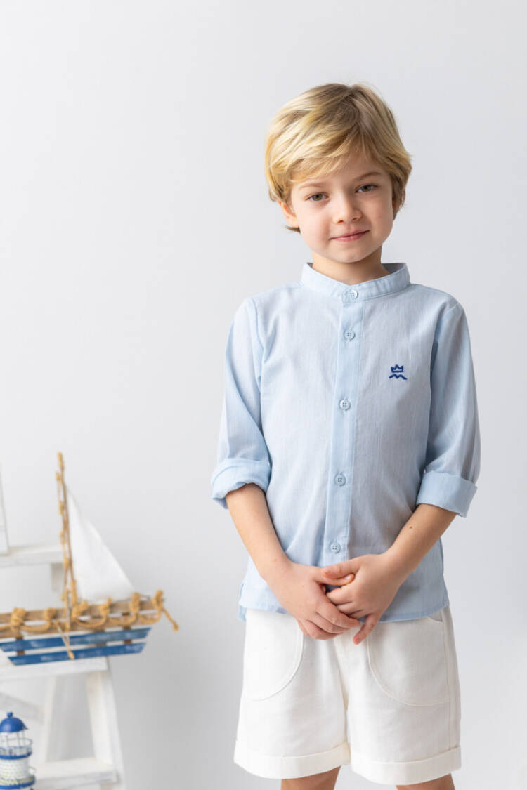 Baby Boy Mandarin Collar Long Sleeve Shirt 6-24M - Brand: Mininio - Kids & Baby Clothes Wholesale - Globality Store