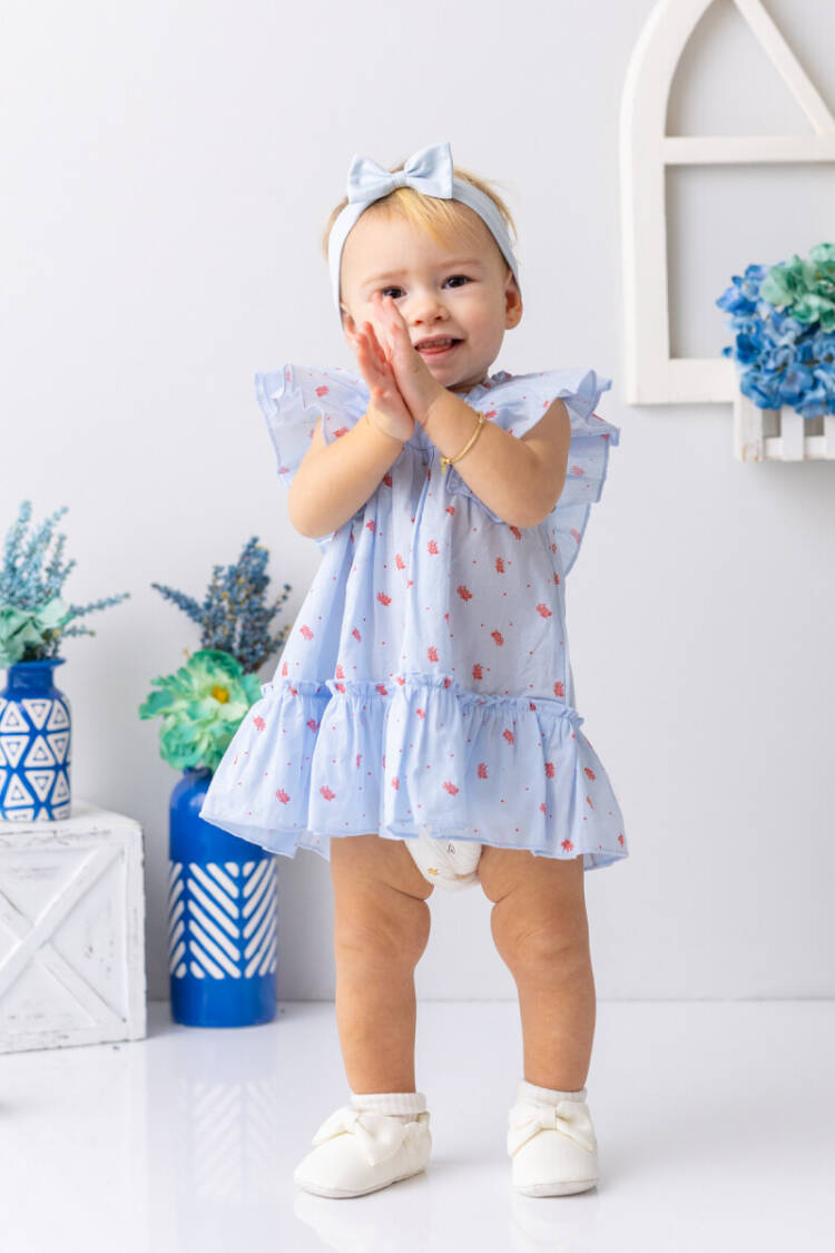 Baby Girl Coral Patterned Ruffle Dress 6-48M - Brand: Mininio - Kids & Baby Clothes Wholesale - Globality Store
