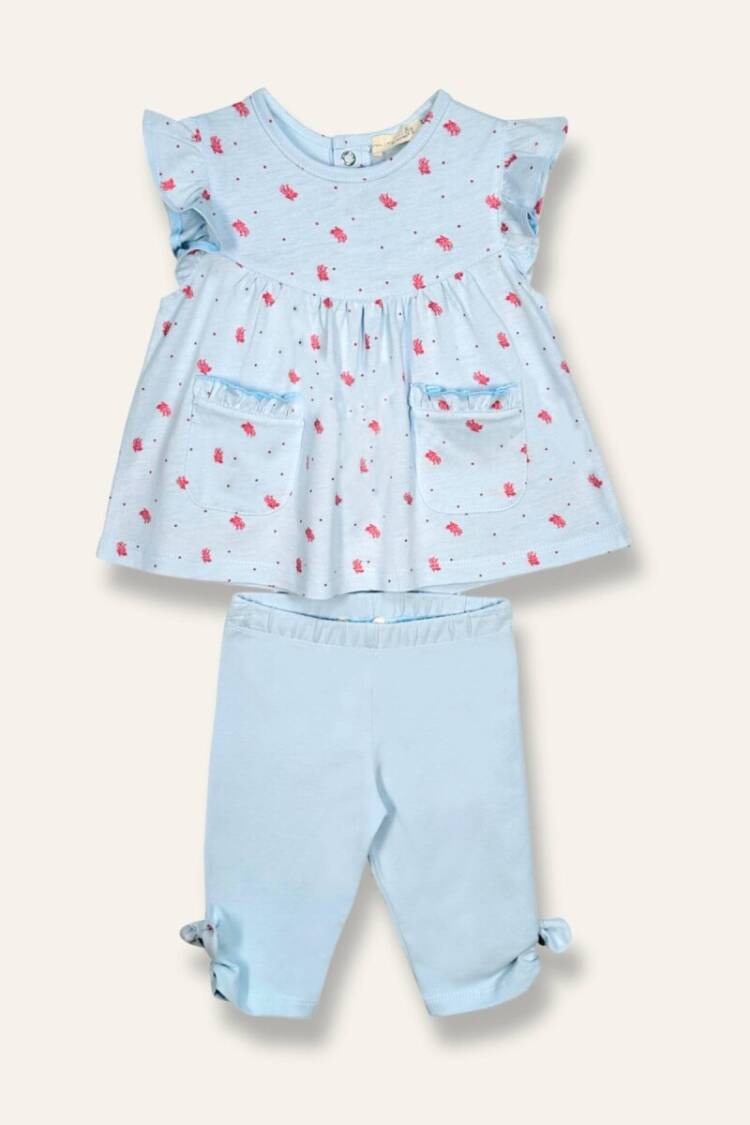 Baby Girl Coral Patterned Tights Blouse Set 3-48M - Brand: Mininio - Kids & Baby Clothes Wholesale - Globality Store