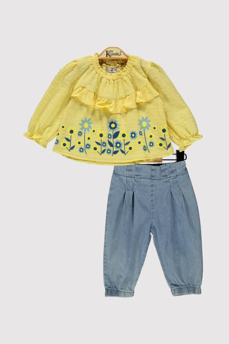 Baby Girl Floral Patterned Denim Set 6-18M - Brand: Kumru Bebe - Kids & Baby Clothes Wholesale - Globality Store