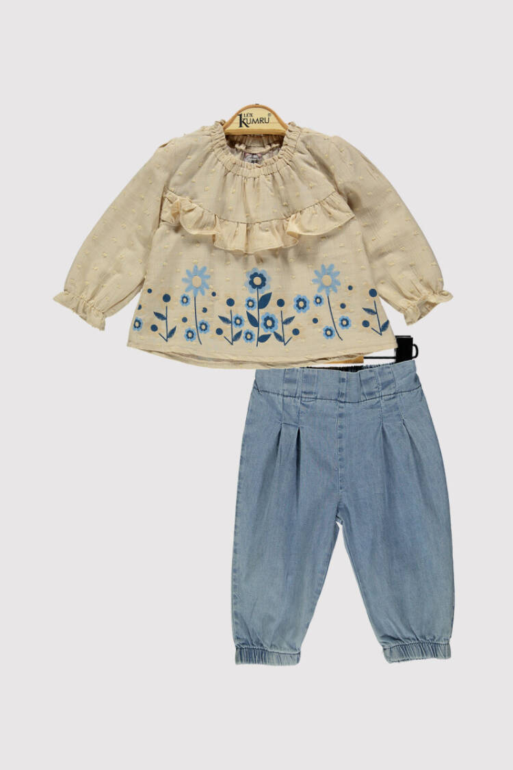 Baby Girl Floral Patterned Denim Set 6-18M - Brand: Kumru Bebe - Kids & Baby Clothes Wholesale - Globality Store