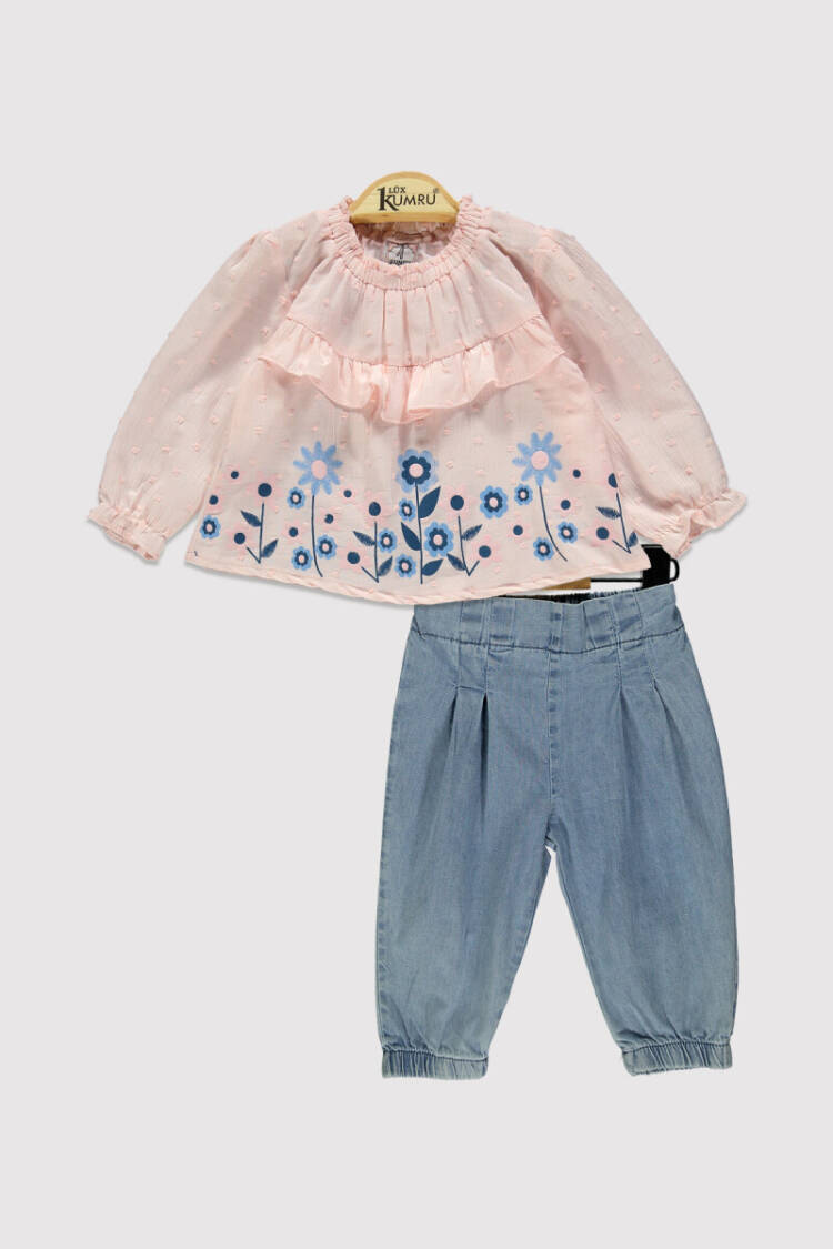 Baby Girl Floral Patterned Denim Set 6-18M - Brand: Kumru Bebe - Kids & Baby Clothes Wholesale - Globality Store