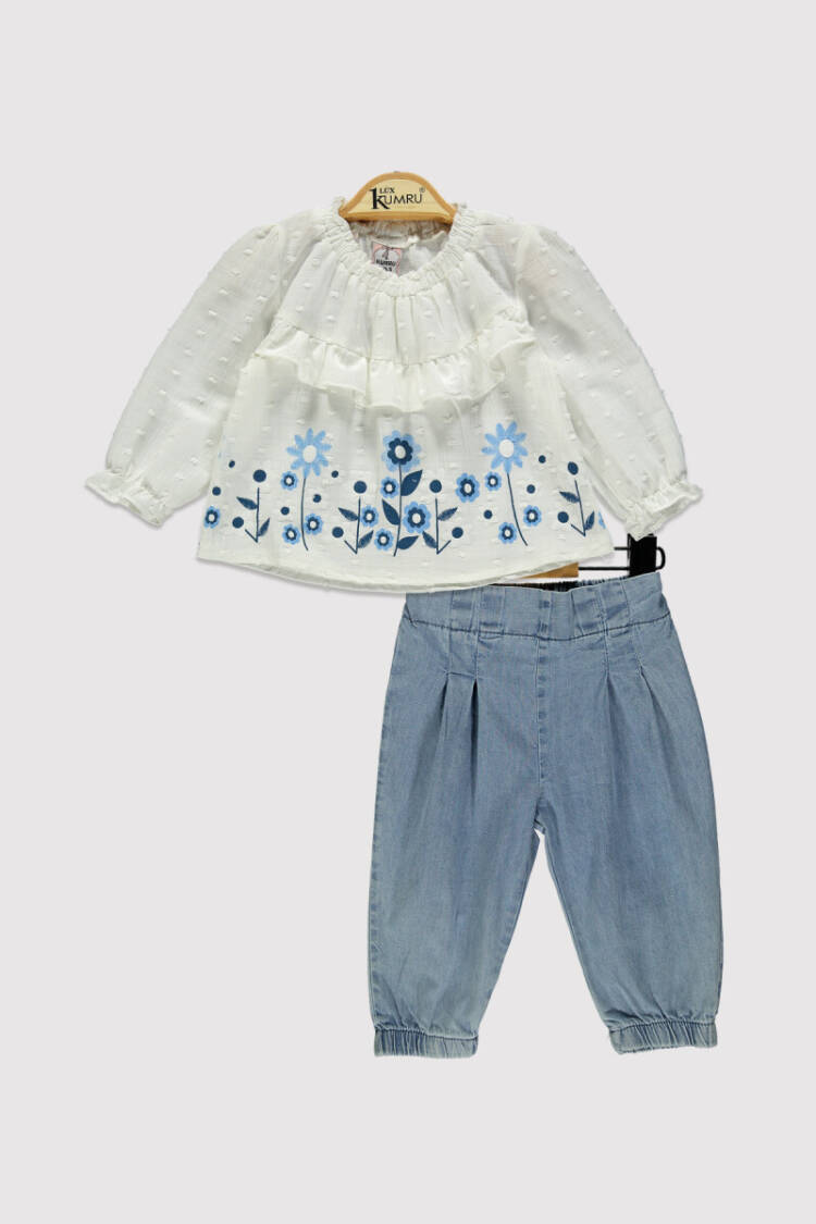 Baby Girl Floral Patterned Denim Set 6-18M - Brand: Kumru Bebe - Kids & Baby Clothes Wholesale - Globality Store