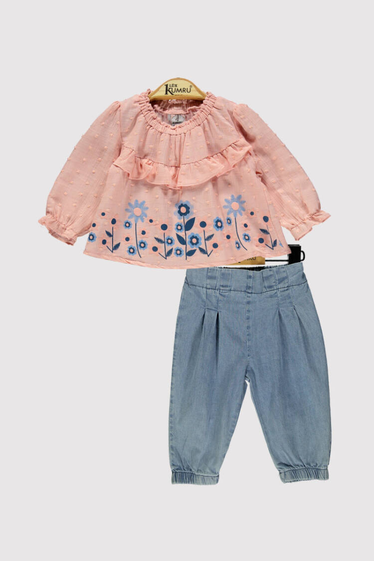 Baby Girl Floral Patterned Denim Set 6-18M - Brand: Kumru Bebe - Kids & Baby Clothes Wholesale - Globality Store