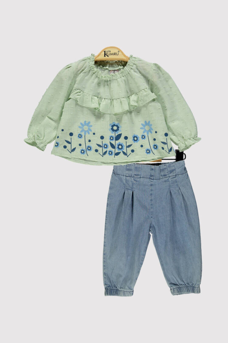Baby Girl Floral Patterned Denim Set 6-18M - Brand: Kumru Bebe - Kids & Baby Clothes Wholesale - Globality Store