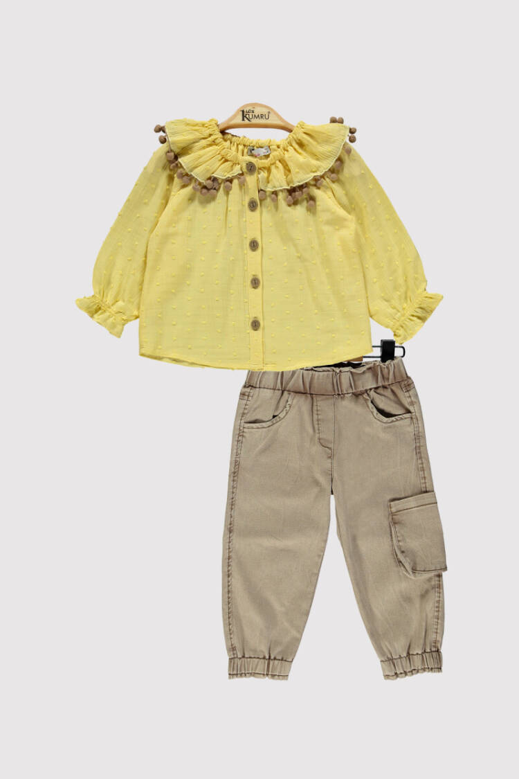Baby Girl Pompom Collar Set 2-5Y - Brand: Kumru Bebe - Kids & Baby Clothes Wholesale - Globality Store