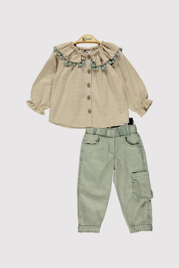 Baby Girl Pompom Collar Set 2-5Y - Brand: Kumru Bebe - Kids & Baby Clothes Wholesale - Globality Store