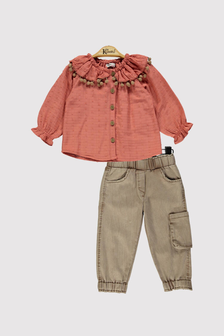 Baby Girl Pompom Collar Set 2-5Y - Brand: Kumru Bebe - Kids & Baby Clothes Wholesale - Globality Store
