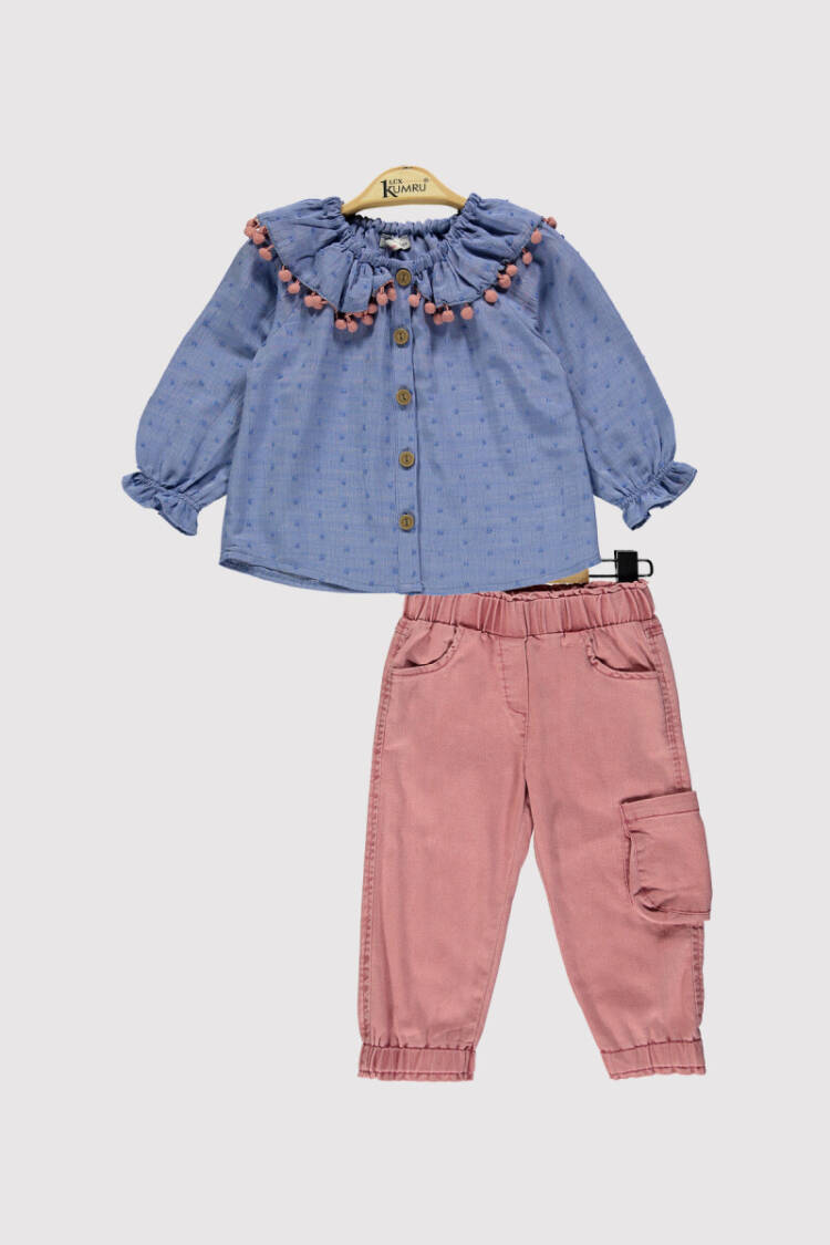 Baby Girl Pompom Collar Set 2-5Y - Brand: Kumru Bebe - Kids & Baby Clothes Wholesale - Globality Store
