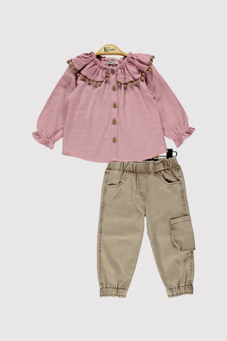 Baby Girl Pompom Collar Set 2-5Y - Brand: Kumru Bebe - Kids & Baby Clothes Wholesale - Globality Store