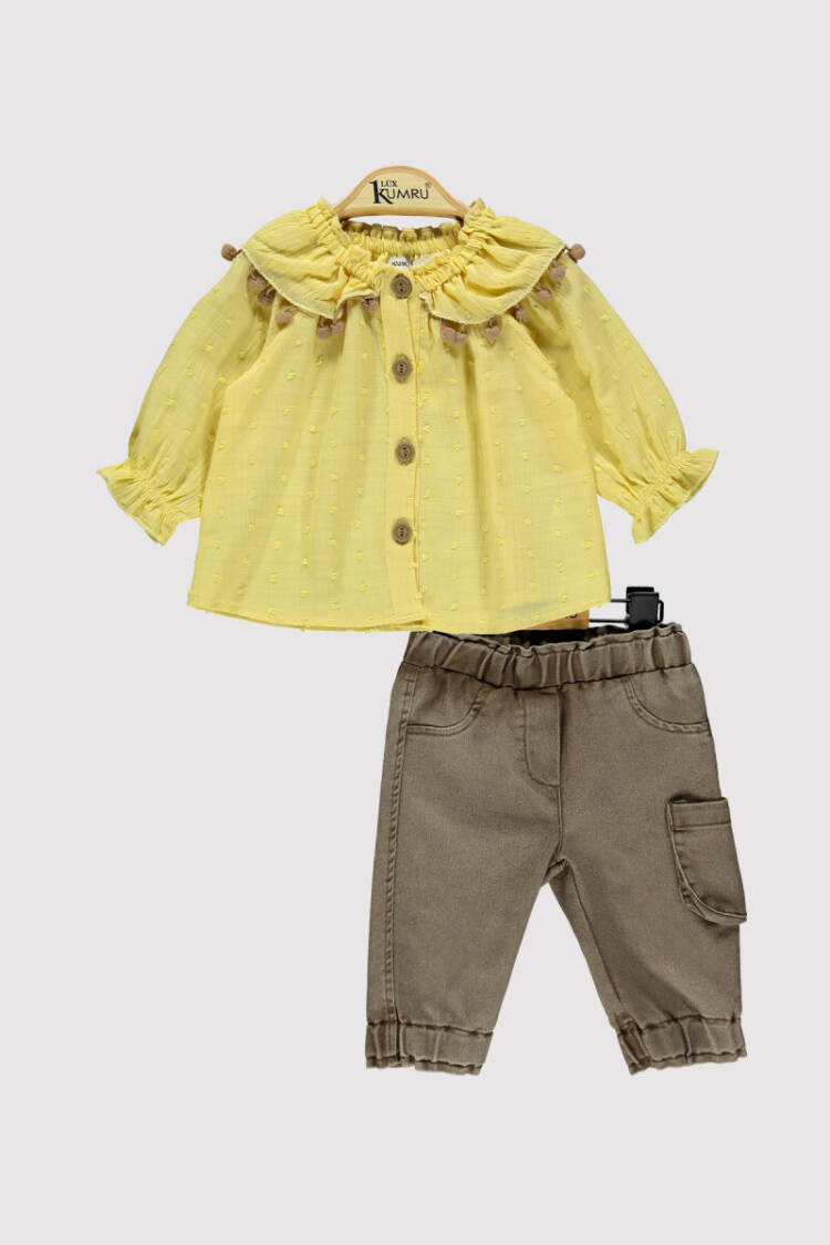Baby Girl Pompom Collar Set 6-18M - Brand: Kumru Bebe - Kids & Baby Clothes Wholesale - Globality Store