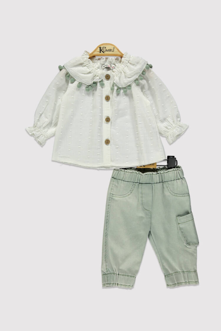Baby Girl Pompom Collar Set 6-18M - Brand: Kumru Bebe - Kids & Baby Clothes Wholesale - Globality Store