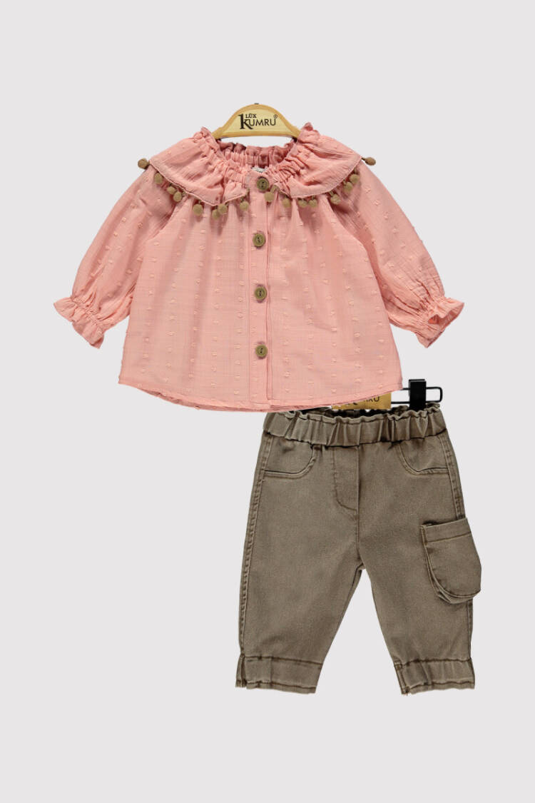 Baby Girl Pompom Collar Set 6-18M - Brand: Kumru Bebe - Kids & Baby Clothes Wholesale - Globality Store