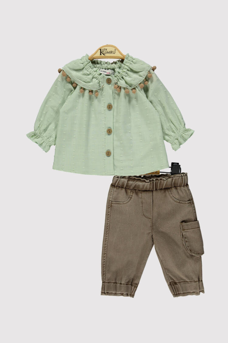Baby Girl Pompom Collar Set 6-18M - Brand: Kumru Bebe - Kids & Baby Clothes Wholesale - Globality Store