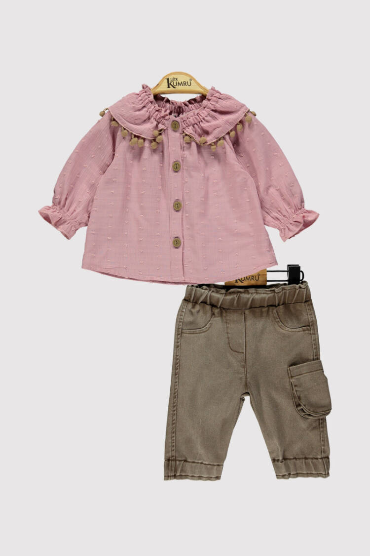 Baby Girl Pompom Collar Set 6-18M - Brand: Kumru Bebe - Kids & Baby Clothes Wholesale - Globality Store