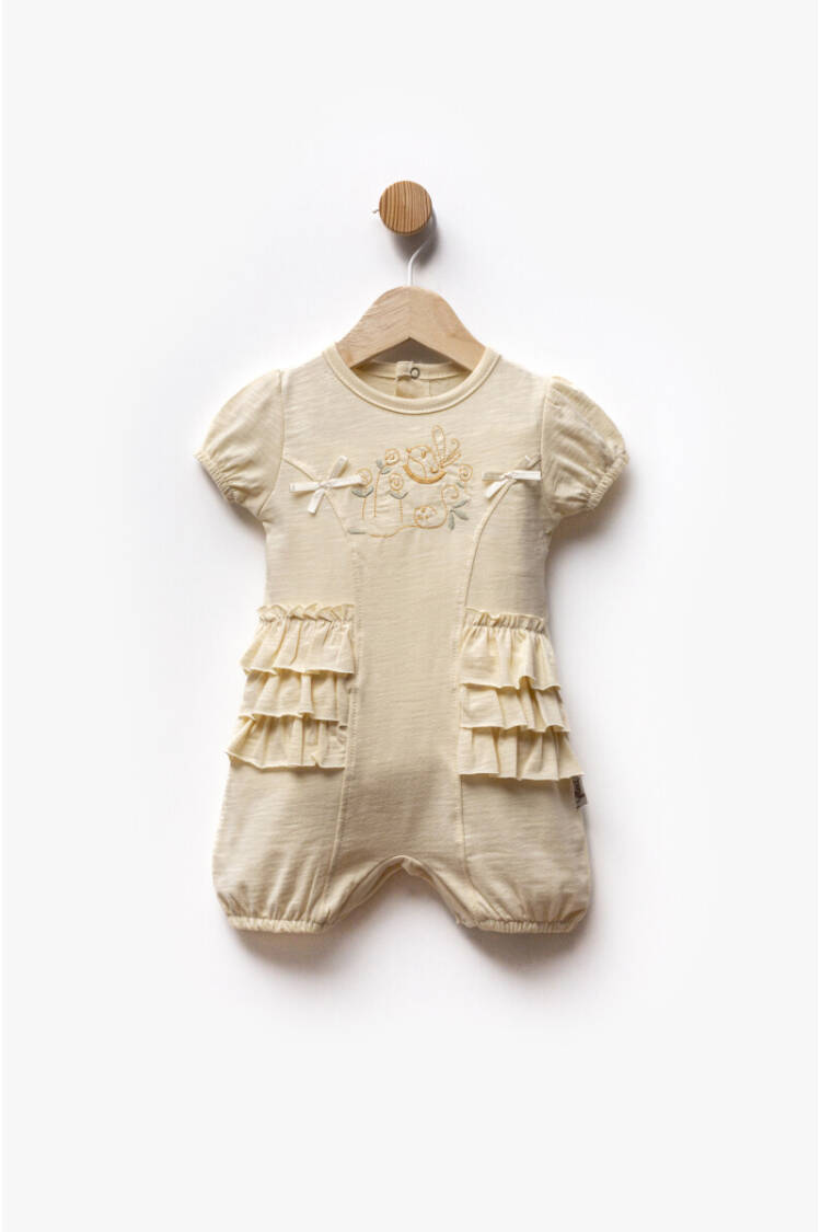 Bird Embroidered Ruffle Detail Short Sleeve Jumpsuit 3-6M - Brand: Flexi Baby - Kids & Baby Clothes Wholesale - Globality Store