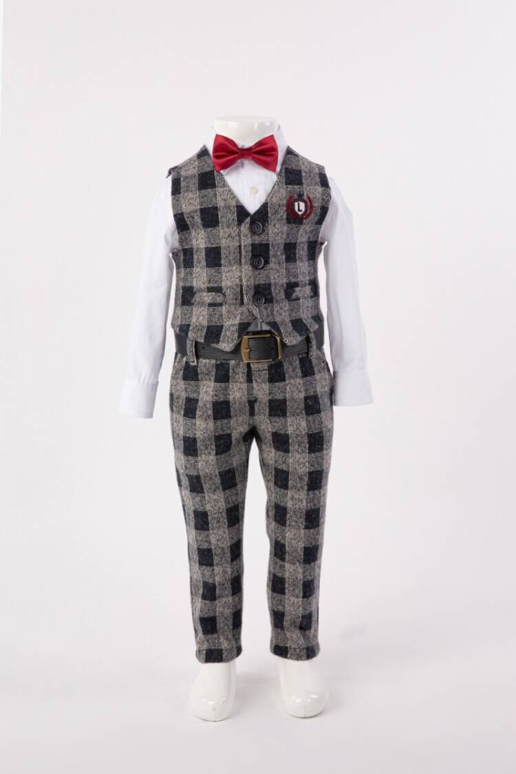 Boy Suit with Knitted Plaid Vest 1-4Y - Brand: Lemon - Kids & Baby Clothes Wholesale - Globality Store