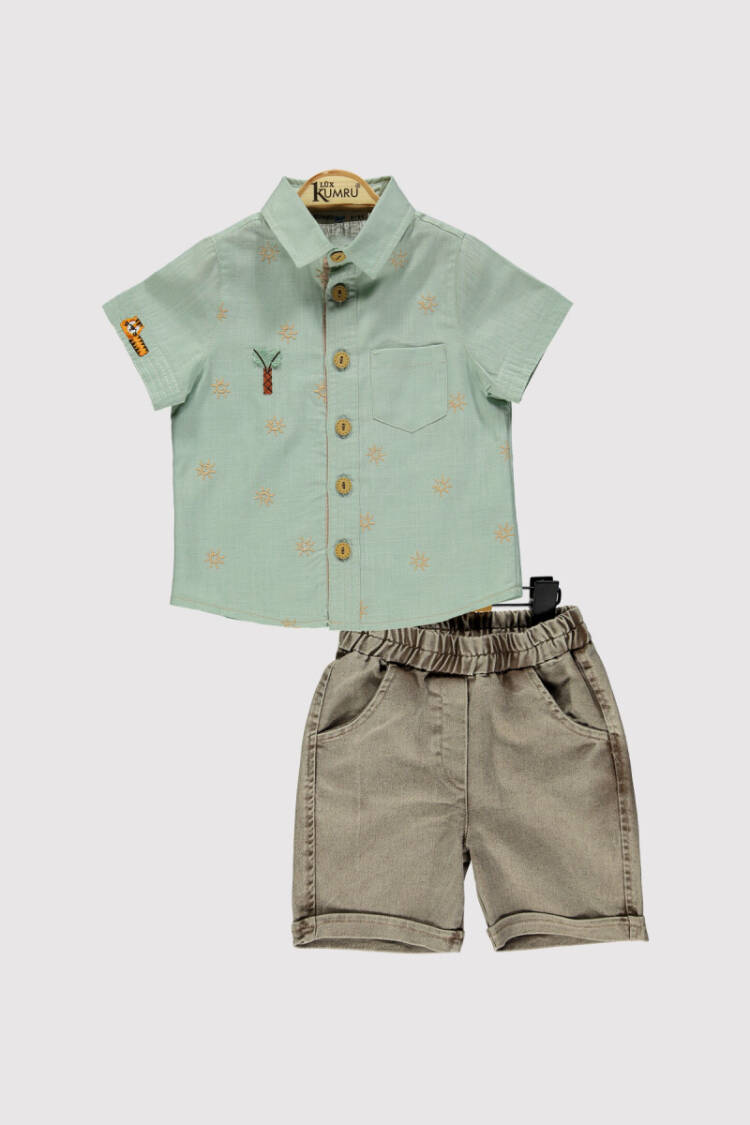 Boy Tree Embroidered Shirt Set 2-5Y - Brand: Kumru Bebe - Kids & Baby Clothes Wholesale - Globality Store