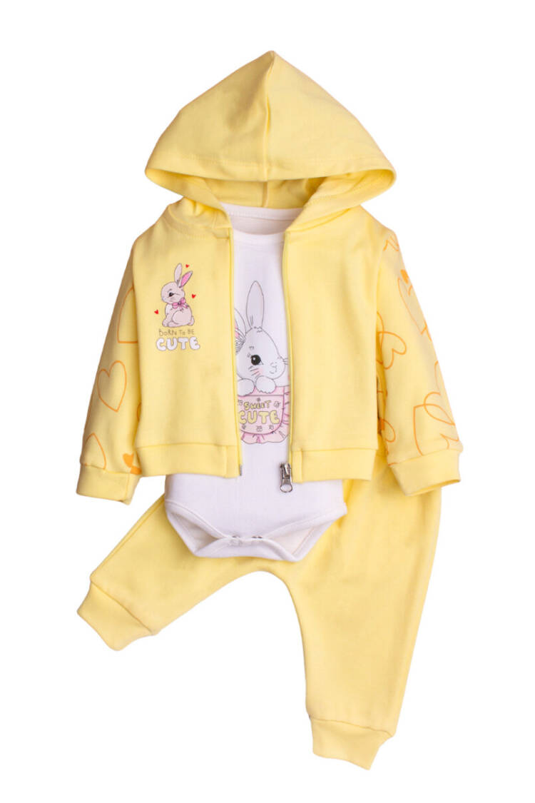Cardigan and Bodysuit 3-Piece Set with Heart Printed Sleeves 3-12M - Brand: Kidexs - Kids & Baby Clothes Wholesale - Globality Store