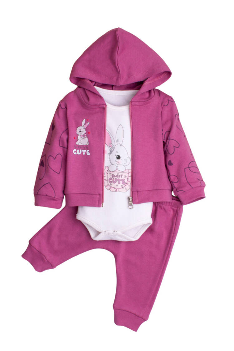 Cardigan and Bodysuit 3-Piece Set with Heart Printed Sleeves 3-12M - Brand: Kidexs - Kids & Baby Clothes Wholesale - Globality Store