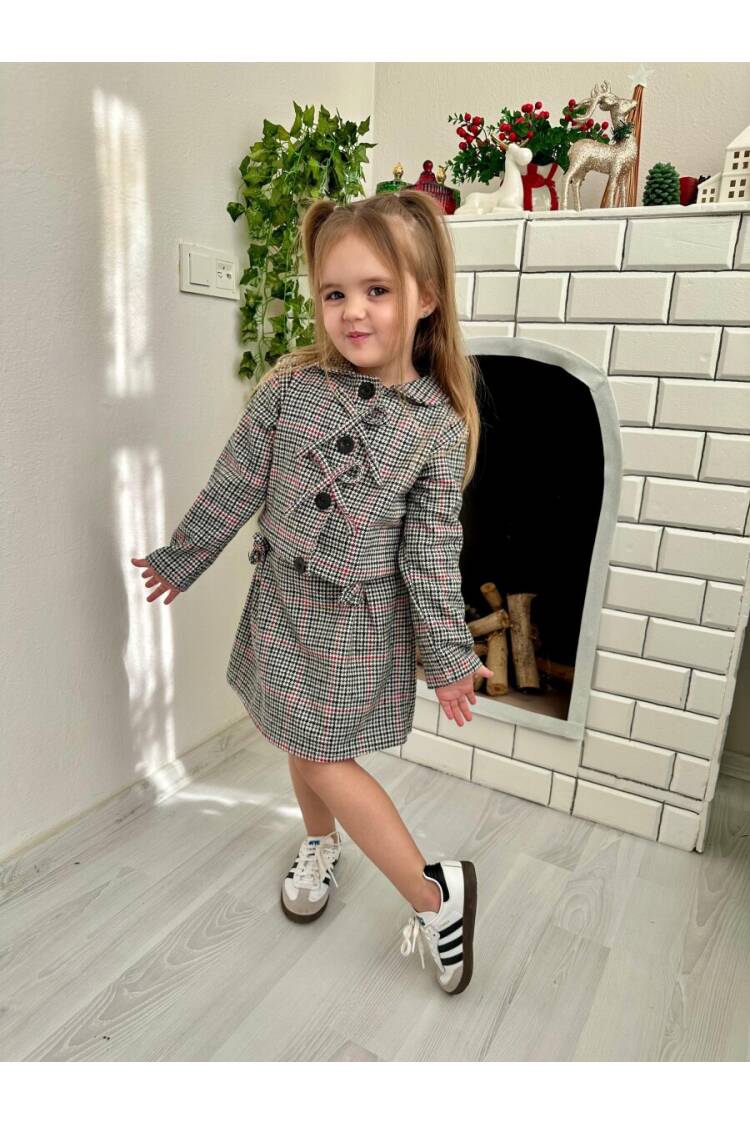 Cashmere Fabric Oval Collar Ribbon Detailed Suit 2-10Y - Brand: KidsRoom - Kids & Baby Clothes Wholesale - Globality Store