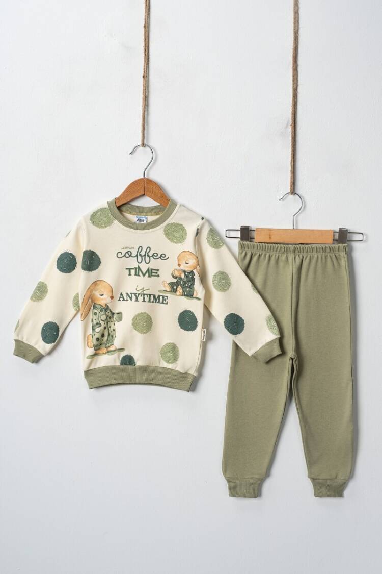 Coffee Time Printed 2-Piece Boys‘ Tracksuit 2-4Y - Brand: Hoppidik - Kids & Baby Clothes Wholesale - Globality Store