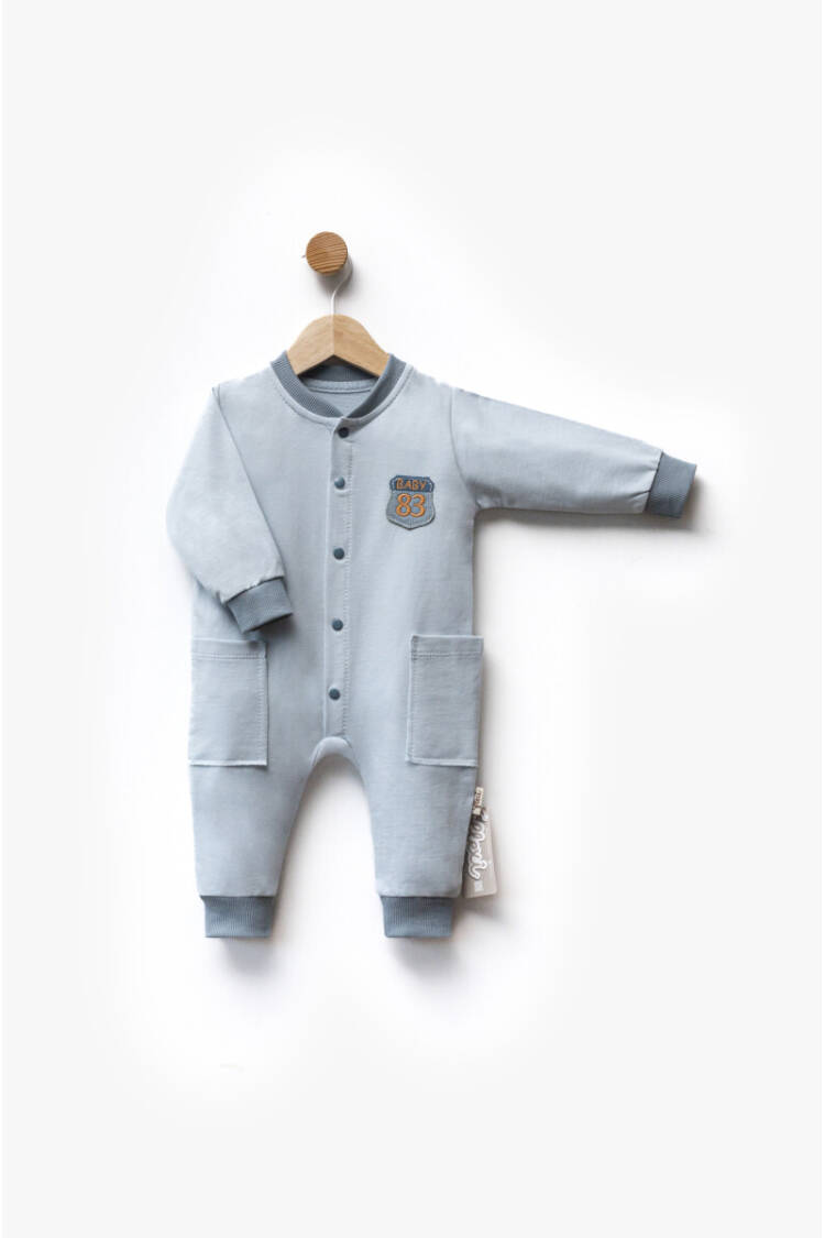 Emblem Detailed Pocketed Two-Tone Long Sleeve Jumpsuit 3-9M - Brand: Flexi Baby - Kids & Baby Clothes Wholesale - Globality Store