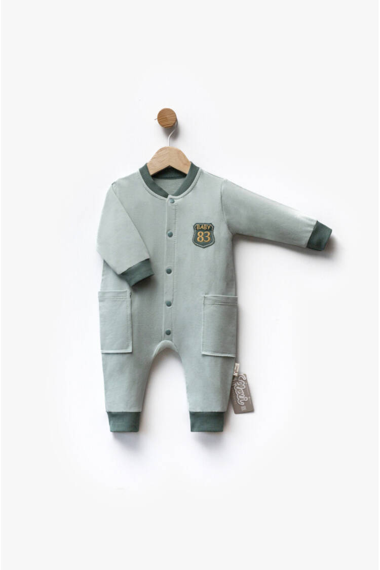 Emblem Detailed Pocketed Two-Tone Long Sleeve Jumpsuit 3-9M - Brand: Flexi Baby - Kids & Baby Clothes Wholesale - Globality Store