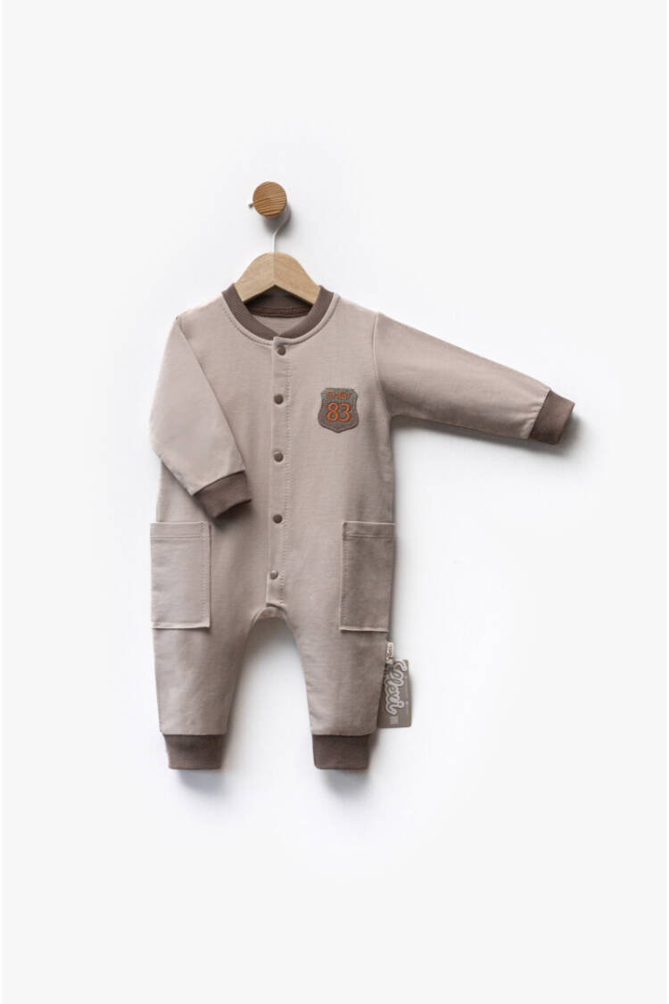 Emblem Detailed Pocketed Two-Tone Long Sleeve Jumpsuit 3-9M - Brand: Flexi Baby - Kids & Baby Clothes Wholesale - Globality Store