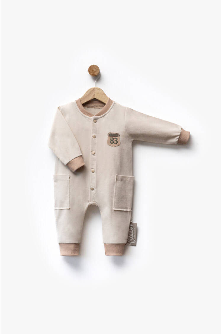 Emblem Detailed Pocketed Two-Tone Long Sleeve Jumpsuit 3-9M - Brand: Flexi Baby - Kids & Baby Clothes Wholesale - Globality Store