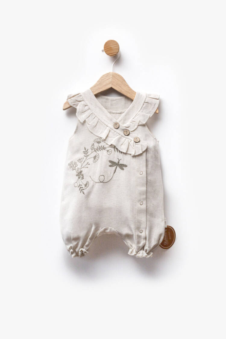 Floral Embroidered Ruffle Detailed Linen Fabric Jumpsuit 3-9M - Brand: Bebbemini - Kids & Baby Clothes Wholesale - Globality Store