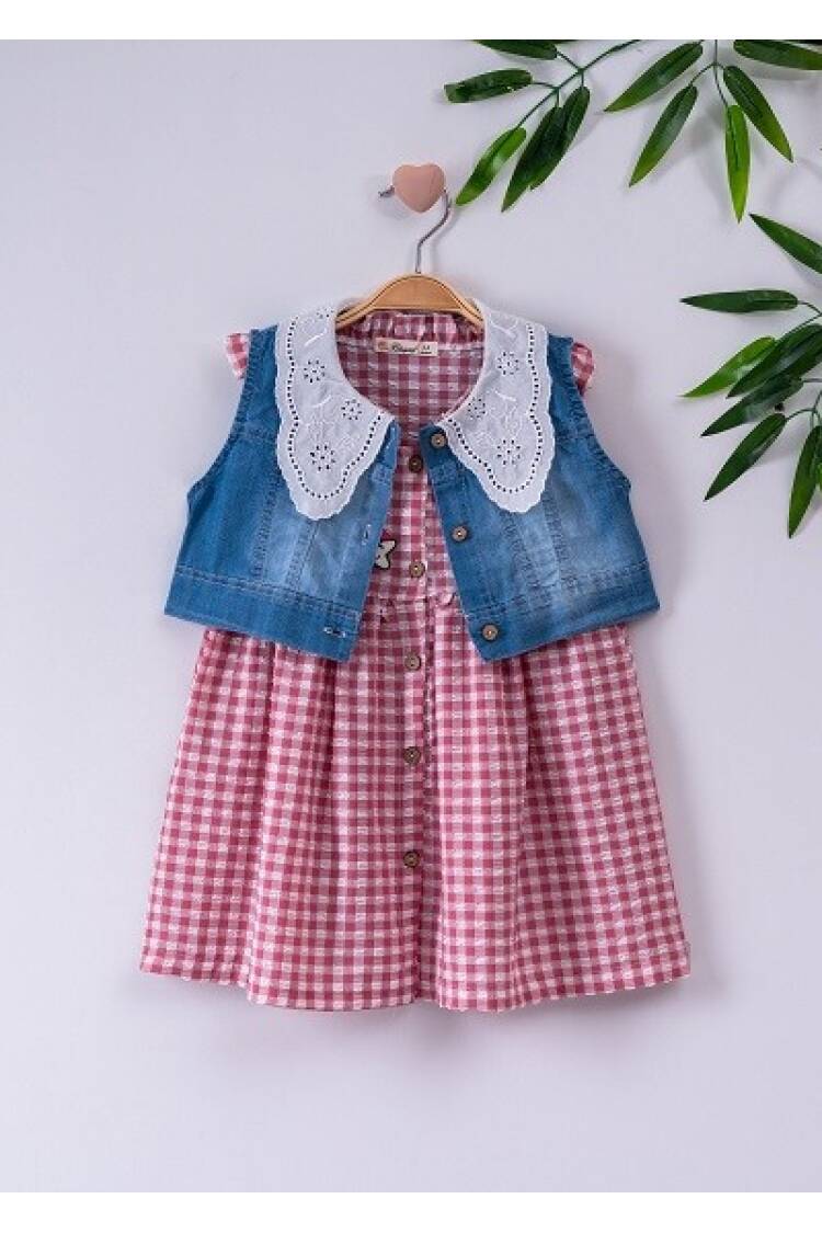 Girl Dress With Denim Vest 3-6Y - Brand: Büşra Bebe - Kids & Baby Clothes Wholesale - Globality Store