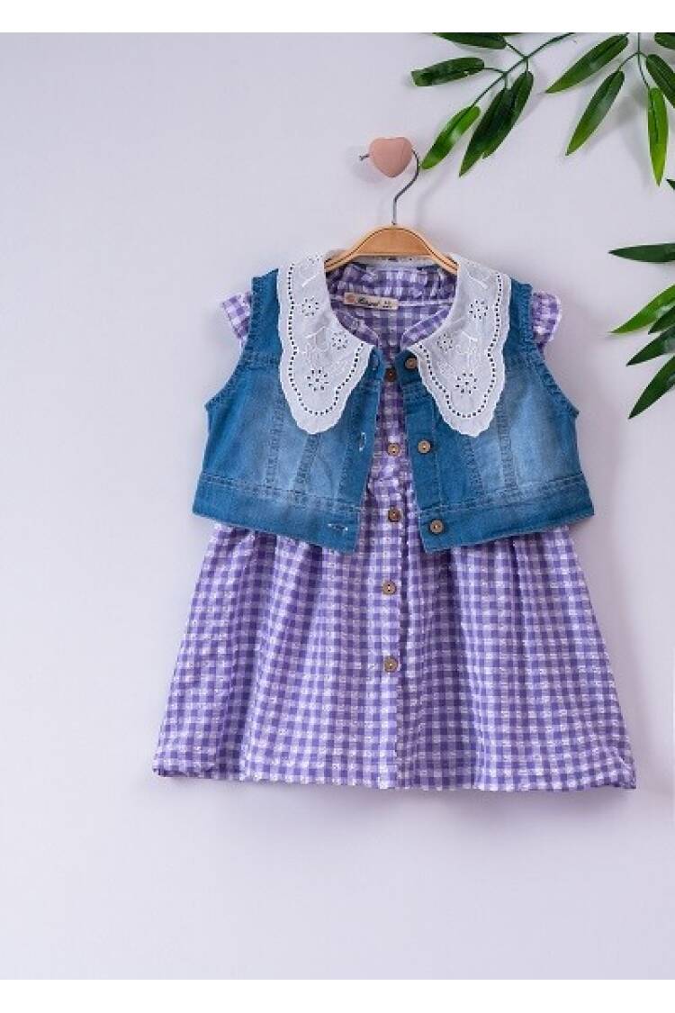 Girl Dress With Denim Vest 3-6Y - Brand: Büşra Bebe - Kids & Baby Clothes Wholesale - Globality Store