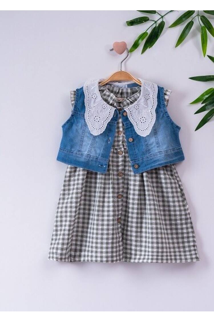 Girl Dress With Denim Vest 3-6Y - Brand: Büşra Bebe - Kids & Baby Clothes Wholesale - Globality Store