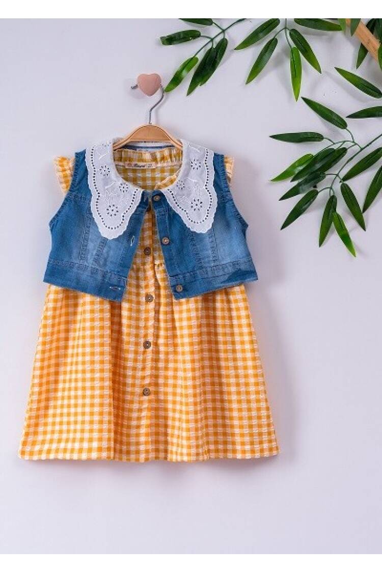 Girl Dress With Denim Vest 3-6Y - Brand: Büşra Bebe - Kids & Baby Clothes Wholesale - Globality Store