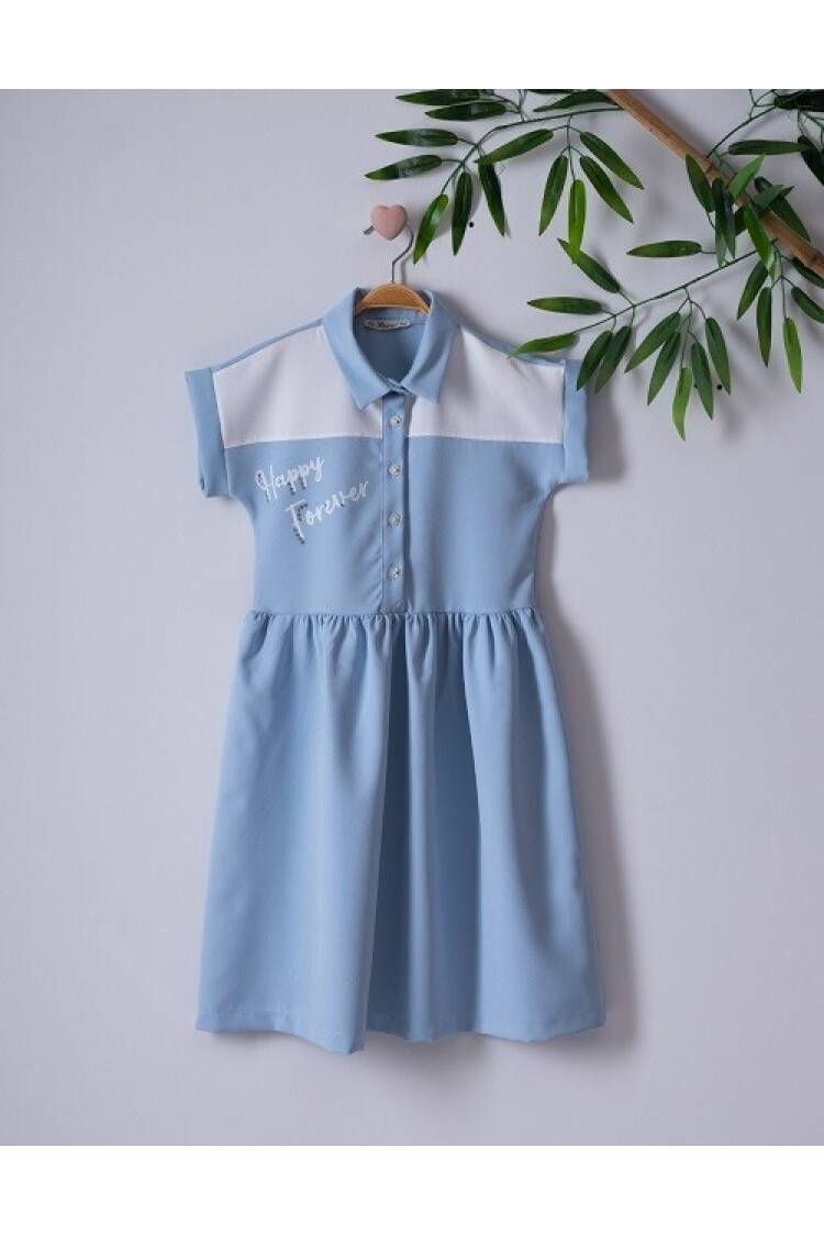 Girl Dress with Happy Forever Printed 7-10Y - Brand: Büşra Bebe - Kids & Baby Clothes Wholesale - Globality Store