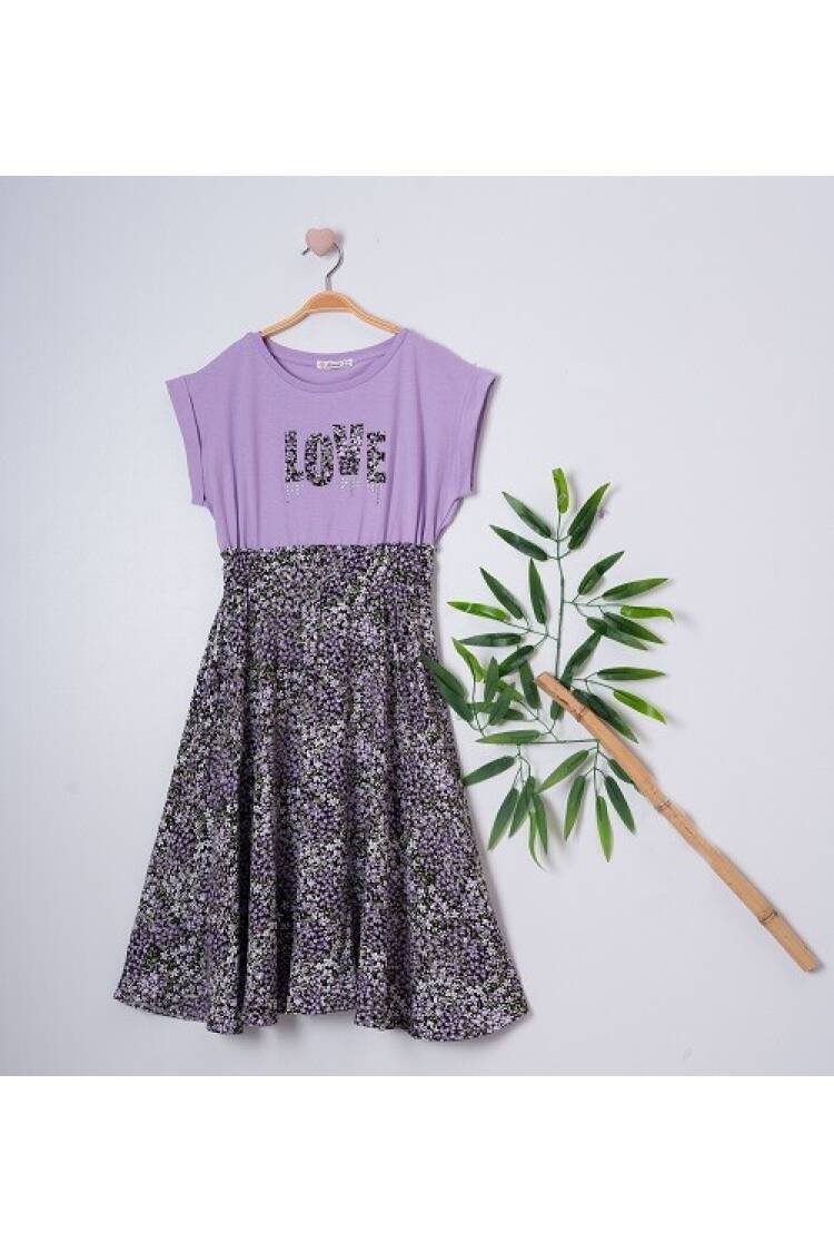 Girl Dress with Love Printed 7-10Y - Brand: Büşra Bebe - Kids & Baby Clothes Wholesale - Globality Store