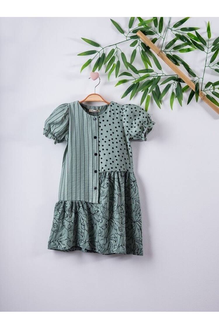 Girl Dress with Patchwork Ballon Sleeve 3-6Y - Brand: Büşra Bebe - Kids & Baby Clothes Wholesale - Globality Store
