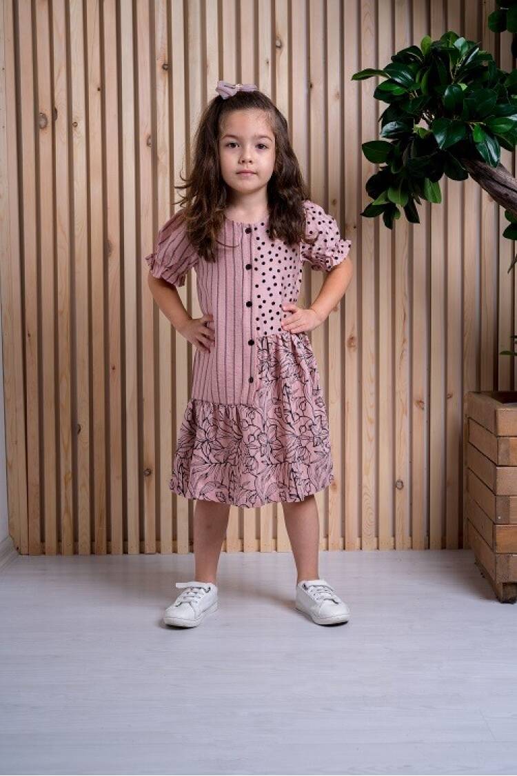 Girl Dress with Patchwork Ballon Sleeve 3-6Y - Brand: Büşra Bebe - Kids & Baby Clothes Wholesale - Globality Store