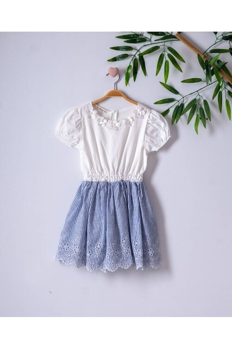 Girl Dress with Striped and Brode 3-6Y - Brand: Büşra Bebe - Kids & Baby Clothes Wholesale - Globality Store