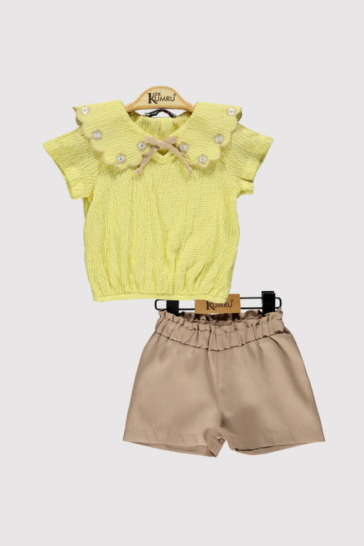 Girl Laser Collar Shorts Set 6-18M - Brand: Kumru Bebe - Kids & Baby Clothes Wholesale - Globality Store