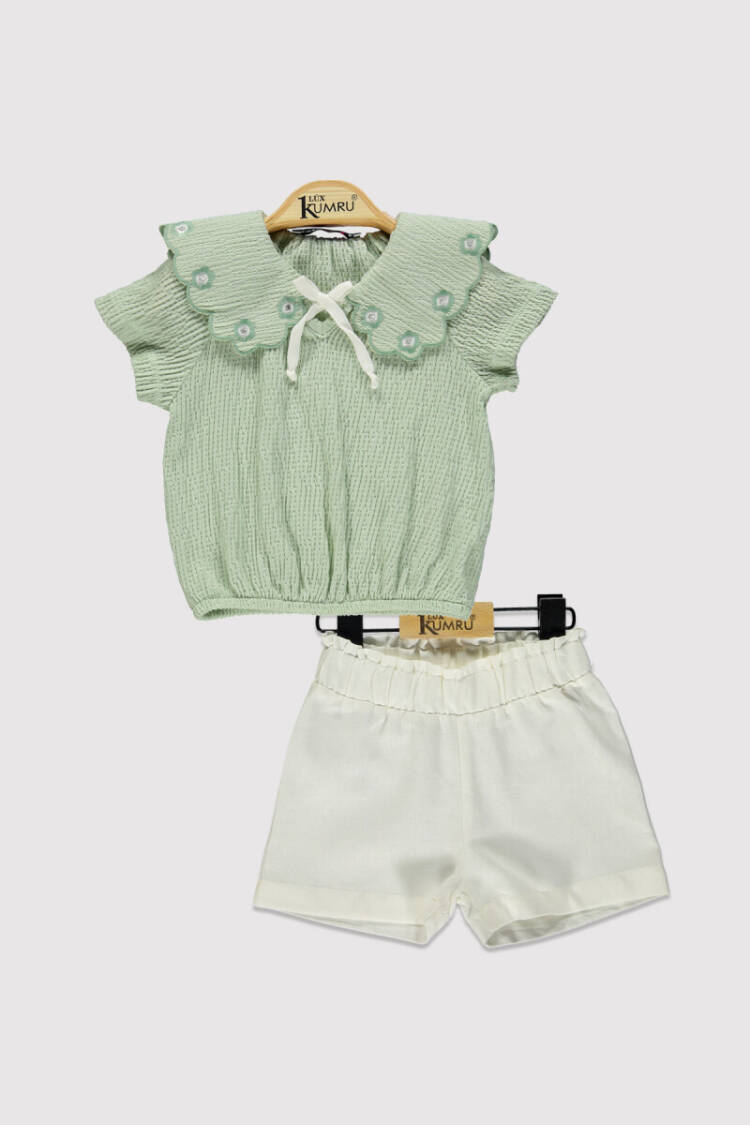 Girl Laser Collar Shorts Set 6-18M - Brand: Kumru Bebe - Kids & Baby Clothes Wholesale - Globality Store