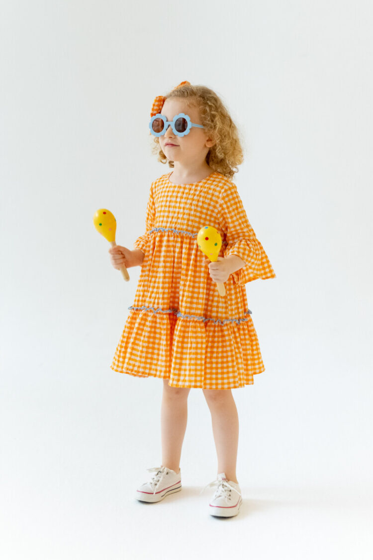 Girl Orange Dress Flounce 7-10Y