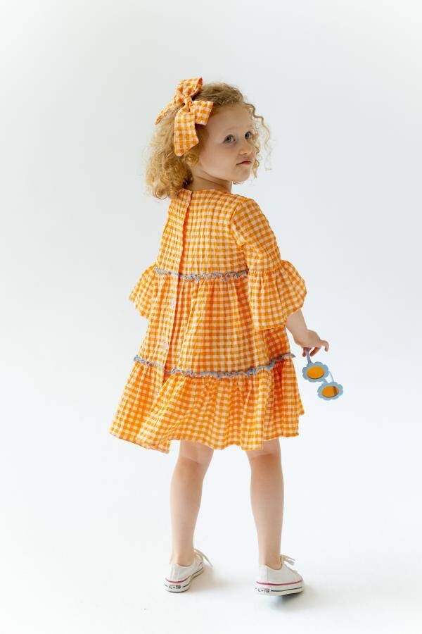 Girl Orange Dress Flounce 7-10Y