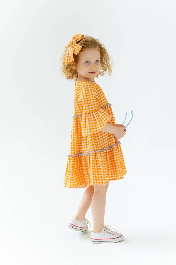 Girl Orange Dress Flounce 7-10Y