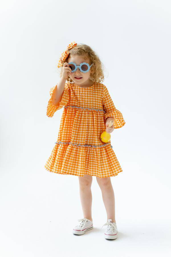 Girl Orange Dress Flounce 7-10Y - Brand: Pixy Love - Kids & Baby Clothes Wholesale - Globality Store